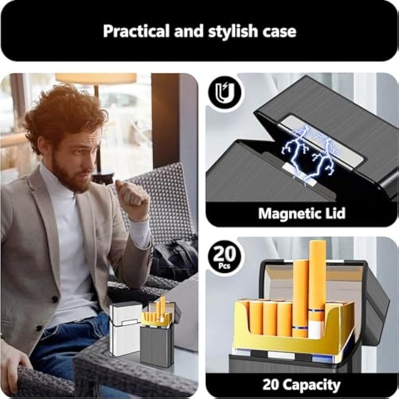 Cigarette Case, Brushed Aluminum Magnetic 20 Capacity - 2 Pack (Gray+Silver, 85mm King Size) - Image 3